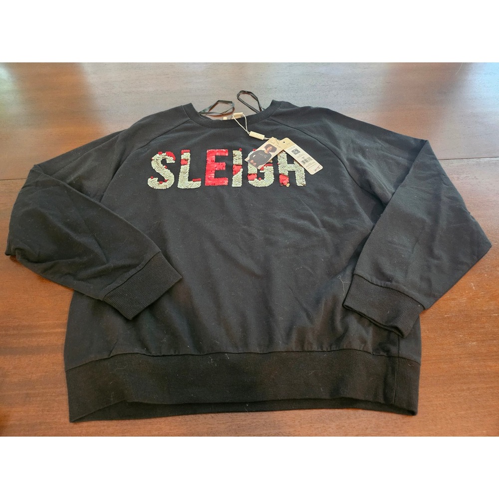 Charlie Paige Sweatshirt Women S/M Black Sleigh Reversible Sequin Holiday Top